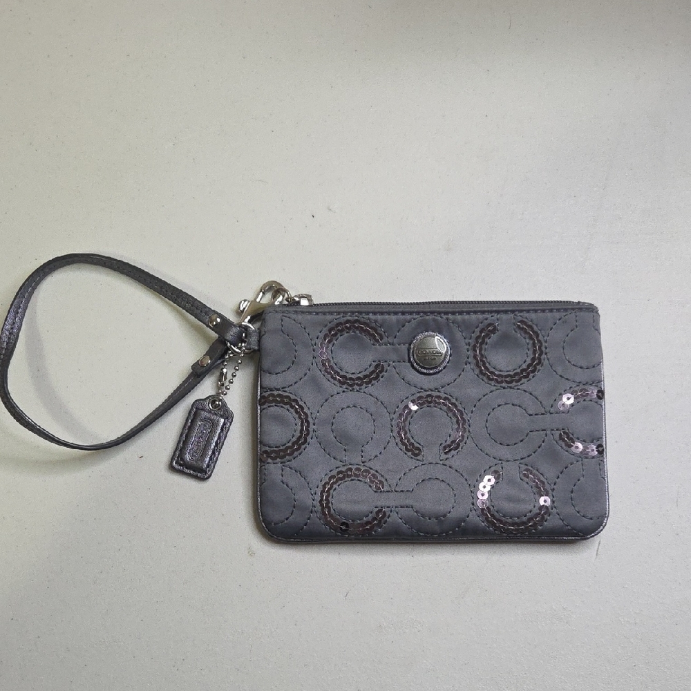 Coach Gray Wristlet with Sequin Accents
